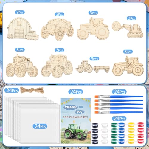 Saypacck 24 Pcs Party Favors Wooden Painting Craft Kits Birthday Party Supplies with Organza Bag for Goodie Bags Fillers Adult Thank You Gifts (Tractor Farm) - style: Tractor Farm