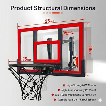 Efficraft Mini Basketball Hoop, Adjustable Indoor Wall Mount, Silent Ball | 7 Level Adjustable Height, Quiet&Bounce Dual Ball Set, Shatter Resistant pc Backboard, Spring Metal Rim, Metal Bracket - color: Red, size: Small