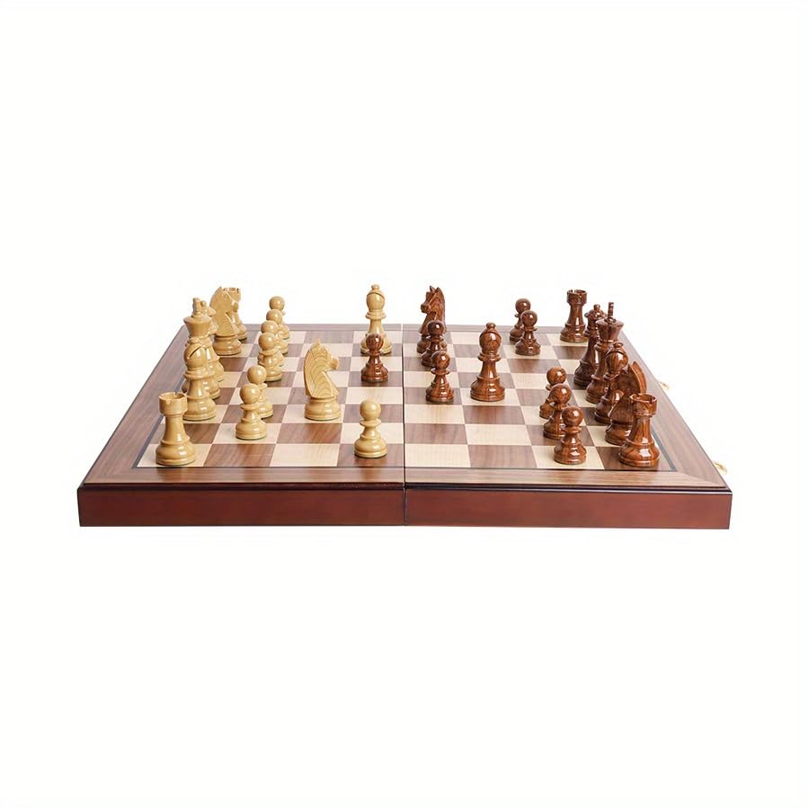 20" Extra Large Folding Chess Set - Walnut Wood Board & Weighted PVC Pieces - Portable Tournament Game for Adults, Travel, Gifts (Perfect for Beginners & Adults)