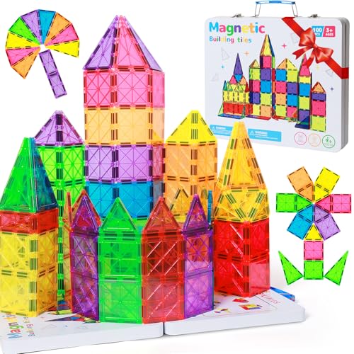 100Pcs Premium Magnetic Tiles Toys Set with Sturdy Iron Case, STEM Educational Building Blocks for Kids Ages 3-5 4-8, Montessori Sensory Toys, Creative Birthday Gifts for Toddler Boys & Girls - size: 100 PCS