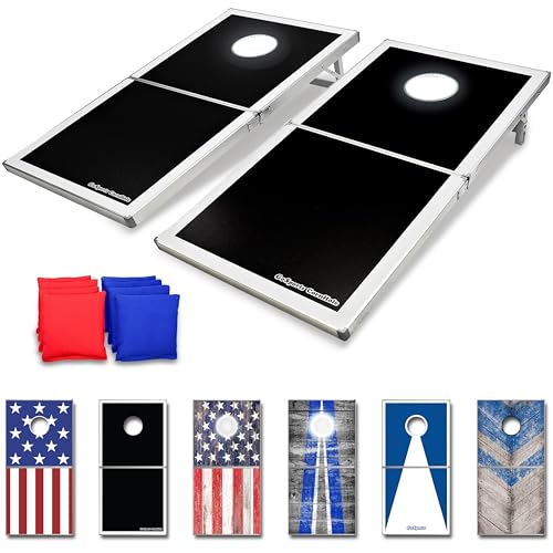 GoSports 4 x 2 ft Ultra Portable Cornhole Board Set - Choose LED Lights or Standard - Regulation Size Corn Hole Games for Adults, Perfect for Tailgating and Camping - Includes 8 Bean Bags & Rules - style: LED Black Edition