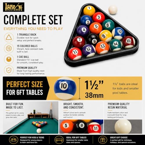 Billiard Ball Set Mini Size 1-1/2 Inch Pool Balls Set Complete 16 Balls Set American Style Resin Balls Pool Table Accessories