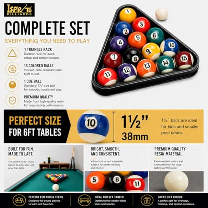 Billiard Ball Set Mini Size 1-1/2 Inch Pool Balls Set Complete 16 Balls Set American Style Resin Balls Pool Table Accessories