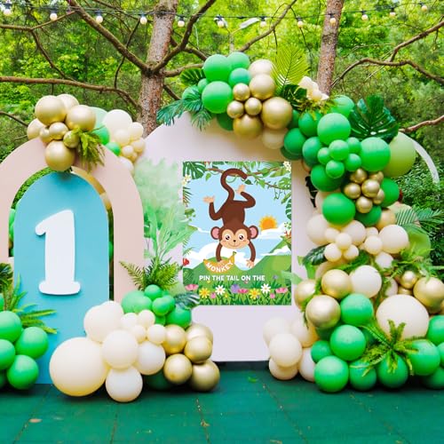 Faccito Jungle Animal Games Pin The Tail on The Monkey Safari Animal Birthday Party Games with Monkey Poster 24 Pcs Tail Stickers and Blindfold for Safari Jungle Zoo Forest Party Decorations Supplies - style: Animal