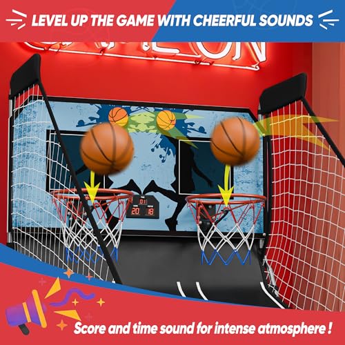 Basketball Arcade Game Shot Creator Indoor Foldable Electronic Double Shootout Sport Game Official Home Dual Shot Basketball 2 Player with 4 Balls, Black Blue - color: Black Blue