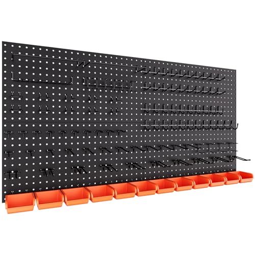 INCLY 48x24 Inch Metal Peg Board Kit with 1/4" Pegboard Hooks Accessories, 4PCS Pegboard Panels and 156PCS Black Pegboard Wall Organizer Tool Storage System for Garage Workbench Shed - size: 48x24 Inch