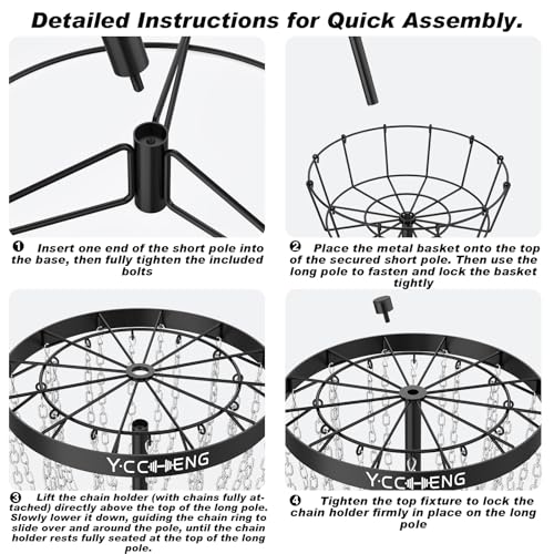YC Disc Golf Basket Pro with 5 Discs, 24-Chain Portable Disc Golf Target Practice Basket, Heavy Duty Metal Frisbee Golf Basket for Backyard, Park, Camping, Beginners and Family Fun