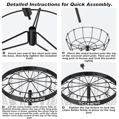YC Disc Golf Basket Pro with 5 Discs, 24-Chain Portable Disc Golf Target Practice Basket, Heavy Duty Metal Frisbee Golf Basket for Backyard, Park, Camping, Beginners and Family Fun