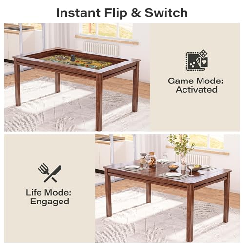LAUSAINT HOME Board Game Table with Removable Table Top, 54” x 31” Play Area, Gaming and Dining Table with EVA Play Mat, Detachable Cup Holders and Trays for 6 Players, for Card, DND and Poker, Walnut - size: REC Table
