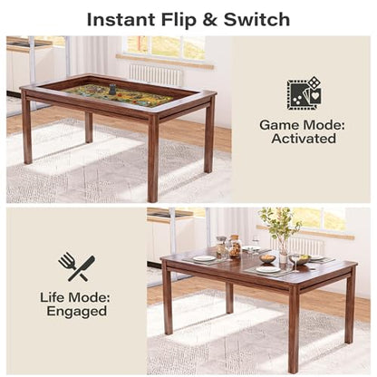 LAUSAINT HOME Board Game Table with Removable Table Top, 54” x 31” Play Area, Gaming and Dining Table with EVA Play Mat, Detachable Cup Holders and Trays for 6 Players, for Card, DND and Poker, Walnut - size: REC Table