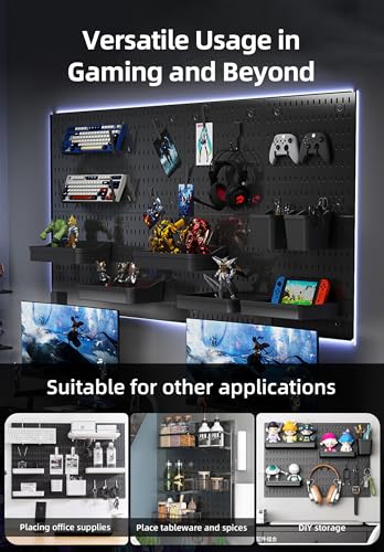 Wall Organizer Peg Board - Elevate And Declutter Your Gaming And Office - Create A Perfectly Structured Space(Black) - color: Black