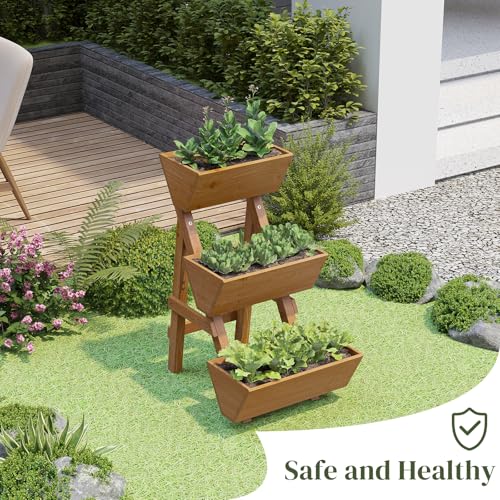 3-Tier Wooden Vertical Raised Garden Bed with Legs, Tiered Planter Box, Vertical Garden Planter,Wood Plant Stand Wood Flower Rack for Patio, Balcony, Freestanding (Brown-Small) - color: Brown, size: Small