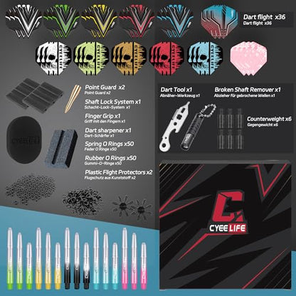 CyeeLife 180 Piece Darts Custom Fit Pack Set, Includes Flights, Shafts, Rubber O-Rings, Flight Protecter and Accessories - color: Gradient Shafts