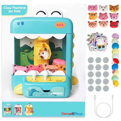 Claw Machine for Kids - Mini Arcade Game - Vending Machine - Candy Grabber Toys - Silent Mode, Lights, USB - Plush Toys & Easter Eggs, Surprise Stickers - Fun Gift for Kids, Boys & Girls (Dinosaur) - style: Dinosaur