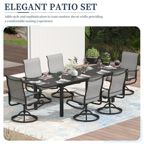 PIZZELLO 9 Pieces Patio Dining Set, 106" Extendable Aluminum Patio Dining Table w/Pcs Textilene Swivel Patio Chairs, All-Weather Outdoor Table and Chairs Sets for Backyard, Garden and Deck - size: 106"Table + 8 Swivel Chairs