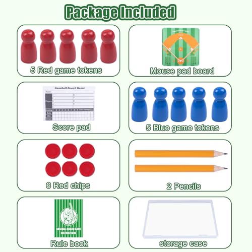 Extguds Baseball Board Game, Baseball Dice Board Game for Families, Parties and Gatherings, Classic Tabletop Baseball Games with Scorepad, Dice, Wooden Pieces, Storage Cube and More, for 2-6 Players