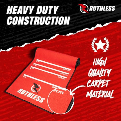 RUTHLESS Darts Mat | Heavy Duty Non Slip Durable Carpet Dart Mat for Floor Black - style: Red Rip