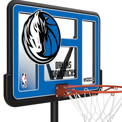 Lifetime NBA Dallas Mavericks Portable Basketball Hoop, Adjustable Height 7.5-10 Ft, 44 Inch Shatterproof Fusion Backboard, Base with Wheels - color: Dallas Mavericks