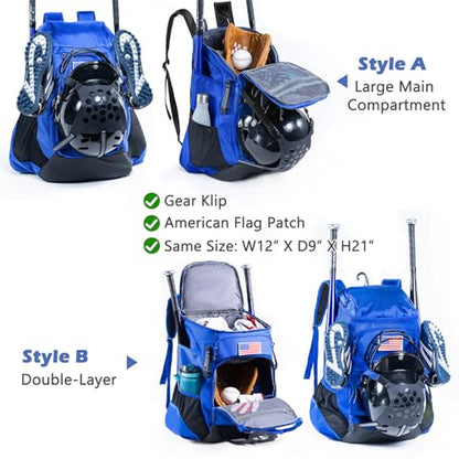 | Baseball Bag Softball Bat Bag, Double-layer Baseball Backpack Adult with Gear Klip To Hold Baseball Glove, Baseball Essential Gear, Youth Baseball Bag for Boys, Girls, Baseball Accessories - color: Blue