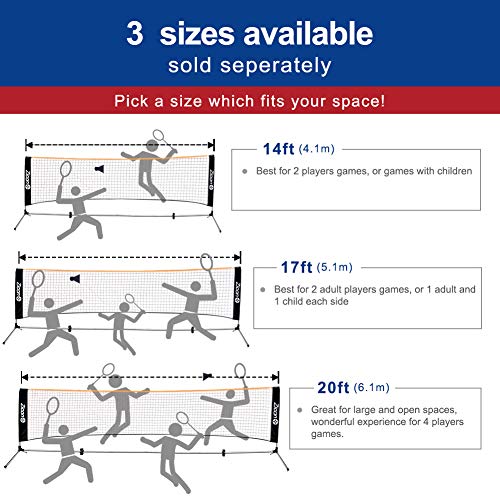 Portable Tennis Net,Stainless Steel Poles Badminton Net Set Adjustable Height Nylon Net Foldable/extendable Poles for Tennis, Pickleball,Soccer, Indoor, Outdoor Court, Backyard, Beach, Driveway - size: 13.5 FT