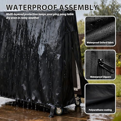 Ping Pong Table Cover Heavy Duty 600D Oxford Waterproof Outdoor Table Tennis Cover Universal for 9x5 FT Foldable Tables, Windproof Buckles, Side Zip Opening, All Weather Protection - size: Folded & Flat