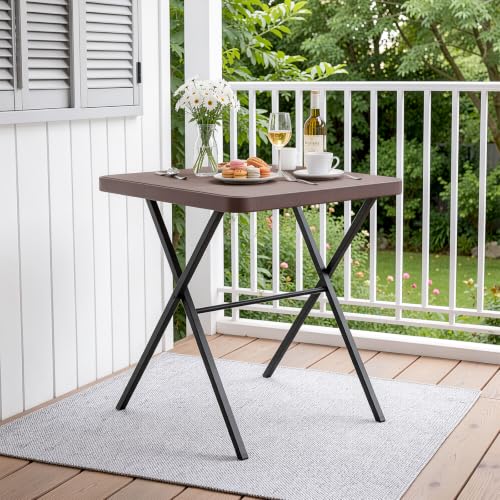 Folding Table, Portable Coffee Table 27in Square Table for Small Spaces, Patio Card Table Foldable Picnic Table with 400 LBS Capacity for Indoor Outdoor Use, Brown - color: Brown, size: 27in