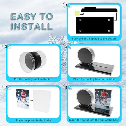 Card Archiver Hockey Puck Display Case, Acrylic Ball Ring & Card Stand Set | Dual Slot Design, Crystal Clear View, Sturdy Wear-resistant, Dustproof Waterproof, Easy Assembly, Sports Collectible Decor