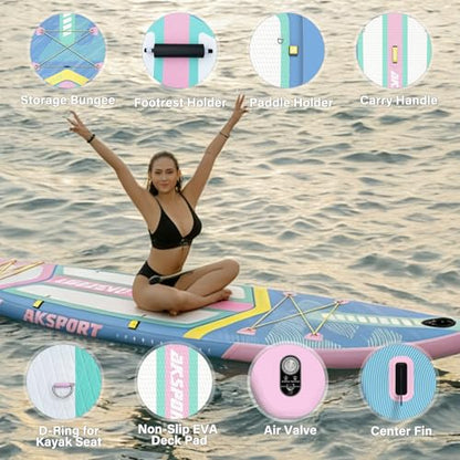 AKSPORT 11' Inflatable Stand-Up Paddle Board with Upgraded SUP Accessories Kit | Extra Wide 34" Design | Non-Slip Deck | Premium SUP Board for Adults & Youth of All Levels