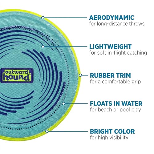 Outward Hound FlyFetch Disc Dog Toy, Aerodynamic for Fetch, Lightweight Foam & Durable Rubber, Floats in Water, All Breeds, 8.3" - color: Disc Blue