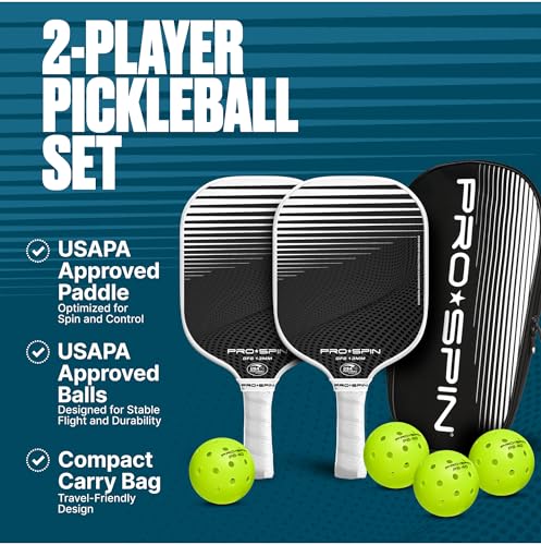 PRO-SPIN Carbon Fiber Pickleball Paddles Set of 2 | Lightweight Pickleball Set with Indoor/Outdoor Balls and Bag – Durable Pickle Ball Paddle Gift for Men, Women & Families - color: 2-Player Set | White