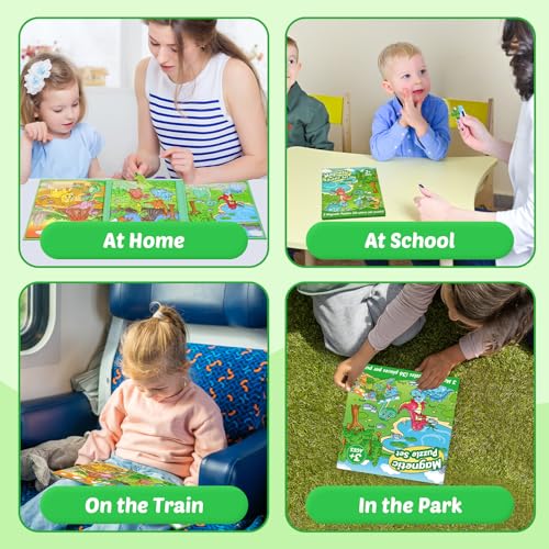 Kasfalci Magnetic Puzzles for Toddlers 3-5,36 Pieces Travel Puzzles Games for Kids,Airplane Car Road Trip Activities,Activity Books,Dino Dinosaur Magnet Toys for 3 4 5 6 Year Old Boys Birthday - color: Green