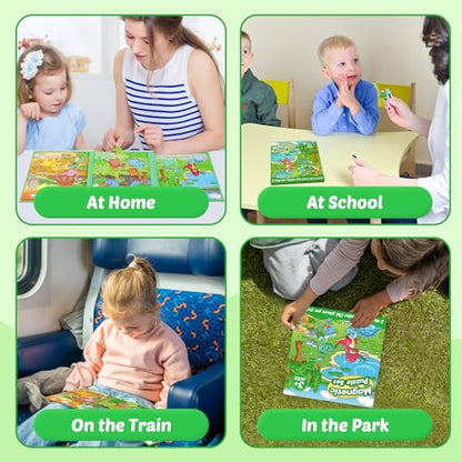 Kasfalci Magnetic Puzzles for Toddlers 3-5,36 Pieces Travel Puzzles Games for Kids,Airplane Car Road Trip Activities,Activity Books,Dino Dinosaur Magnet Toys for 3 4 5 6 Year Old Boys Birthday - color: Green