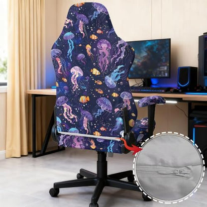 Jellyfish Print Gaming Chair Covers Slipcovers Computer & Gaming Chair Slipcover with 2 Armrest Covers Dust-Proof Machine Washable Home Decorations - color: Purple - Jellyfish
