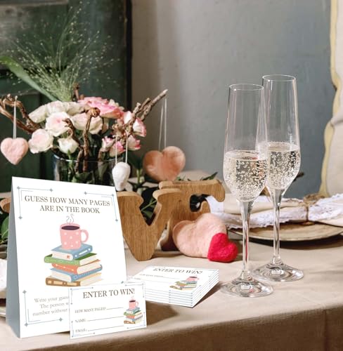 Guess How Many Cards, Book Party Decorations, Guess How Many Pages Are in the Books, Party Games & Activities, 50 Cards and Sign - size: book