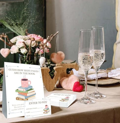 Guess How Many Cards, Book Party Decorations, Guess How Many Pages Are in the Books, Party Games & Activities, 50 Cards and Sign - size: book