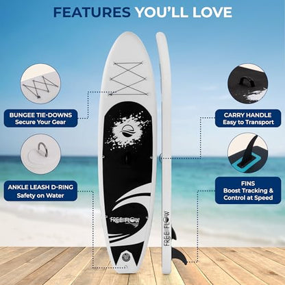 SereneLife 10’6" Inflatable Stand Up Paddle Board with Premium SUP Accessories - Wide Stable Design with Non-Slip EVA Deck Pad, for Youth and Adults, 350 lbs. Capacity - color: Black and Gray