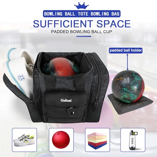 Goloni 1 Ball Bowling Bag for Men, Durable Bowling Tote with Padded Holder & Ventilated Shoe Compartment (Fits Size 14) - color: Dark Grey