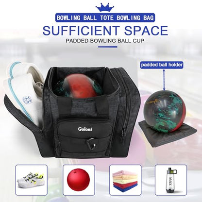 Goloni 1 Ball Bowling Bag for Men, Durable Bowling Tote with Padded Holder & Ventilated Shoe Compartment (Fits Size 14) - color: Dark Grey