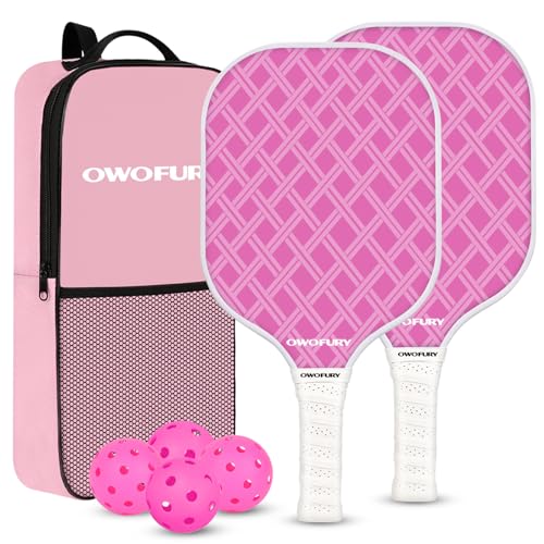 Fiberglass Pickleball Paddles Set of 2, Pickle Ball Racket Lightweight Honeycomb Core Control Paddle, with 4 Indoor Outdoor Balls and Bag for Men Women - color: Pink 02