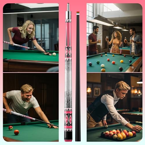 58" Professional Pool Cue, 2-Piece Billiard Stick 12.5mm Tip Low Deflection Pool Sticks,20oz Fiberglass Front & Maple Rear
