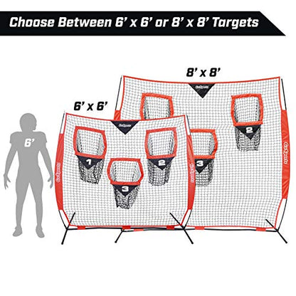 GoSports Football Throwing Net - 8 x 8 ft or 6 x 6 ft Nets - Choose Black or Red - color: 8 x 8 ft Red