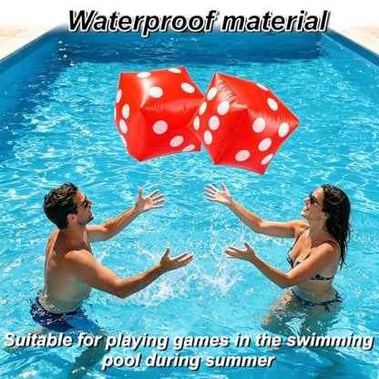 11.8" Jumbo Inflatable Dice, 2pack Outdoor Fun Giant Inflatable Dice Set and 12mm 10pcs Dice for Indoor and Outdoor Broad Game, Ludo and Pool Party (Red) | Includes 0.5 Inch 10 Pcs Dice, Indoor and Outdoor, For Broad Game, Ludo and Pool Party, Giant Infla