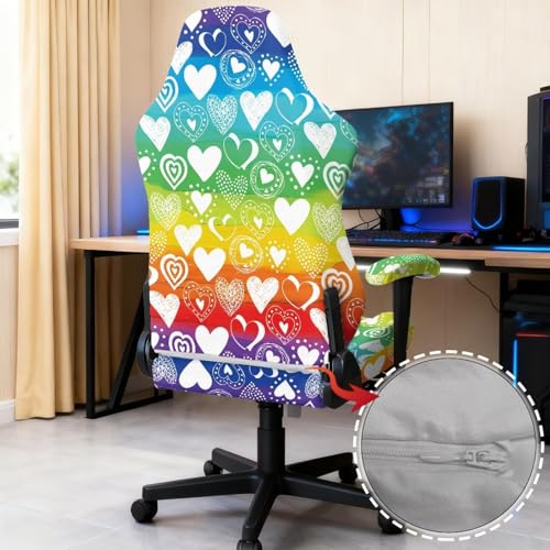 Love Print Gaming Chair Cover with Armrest Covers Scratch Proof Anti-Dust Game Chair Covers Slipcover Universal Fit for Desk/Swivel/Rotating Chairs Protector - color: Multi - Love
