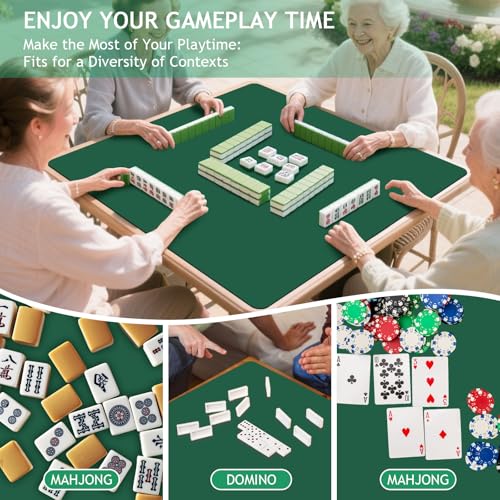 34.5"x34.5" Large Rubber Mahjong Mat Anti Slip and Noise Reduction Play Mat for Mahjong, Board Games, Dominoes, Tile Games Tabletop Cover Poker Mat with Carrying Bag(Green) - color: Green 2