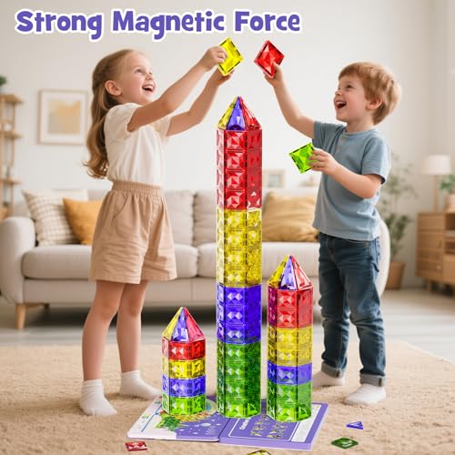 WMXDU 60pcs Large Diamond Magnetic Tile, Magnetic Building Blocks Magnet Toy with Iron Box, STEM Educational Montessori Indoor Building Kit for Preschool Boys Girls Age 3+ Classroom Must Haves - style: 60pcs-Large