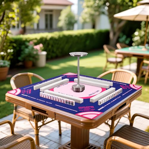 Mahjong Mat, Mahjong Table Mat Black Carrying Bag, Anti Slip and Noise Reduction Table Cover for Mahjong, Poker, Card Games, Dominoes, Board Games, Slip Resistant Mat (Blue - 31.5'') - color: Blue