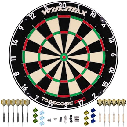 WIN.MAX Dart Board - Bristle Steel Tip Dartboard for Adults Bristle Steel Tip Dart Board Set with 12 Darts Metal - style: TOP