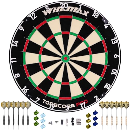 WIN.MAX Dart Board - Bristle Steel Tip Dartboard for Adults Bristle Steel Tip Dart Board Set with 12 Darts Metal - style: TOP