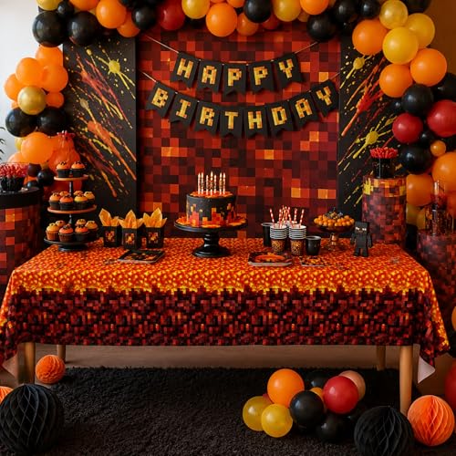 Blue Orchards Pixel Lava Tablecover (Pack of 3) 108" x 54" – Immersive Lava Themed Gaming Tablecloth, Accent and Backdrop, Gift Wrap, Lava Block Style Party Table Cover, Lava Rock Inspired - color: Pixel Lava (Pack of 3)