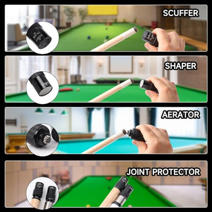 GSE Games & Sports Expert Billiard Pool Cue Tip Tool, Stick Scuffer/Shaper/Aerator/Joint Protector Tool, Billiard Accessories - style: 3-in-1 Tool with 3/8-10 Joint Protector